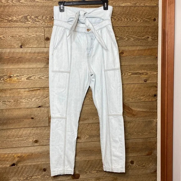 Jonathan Simkhai Henley Tie Waist Straight Leg jeans Blue Cotton Denim 28 NWT - Picture 3 of 8